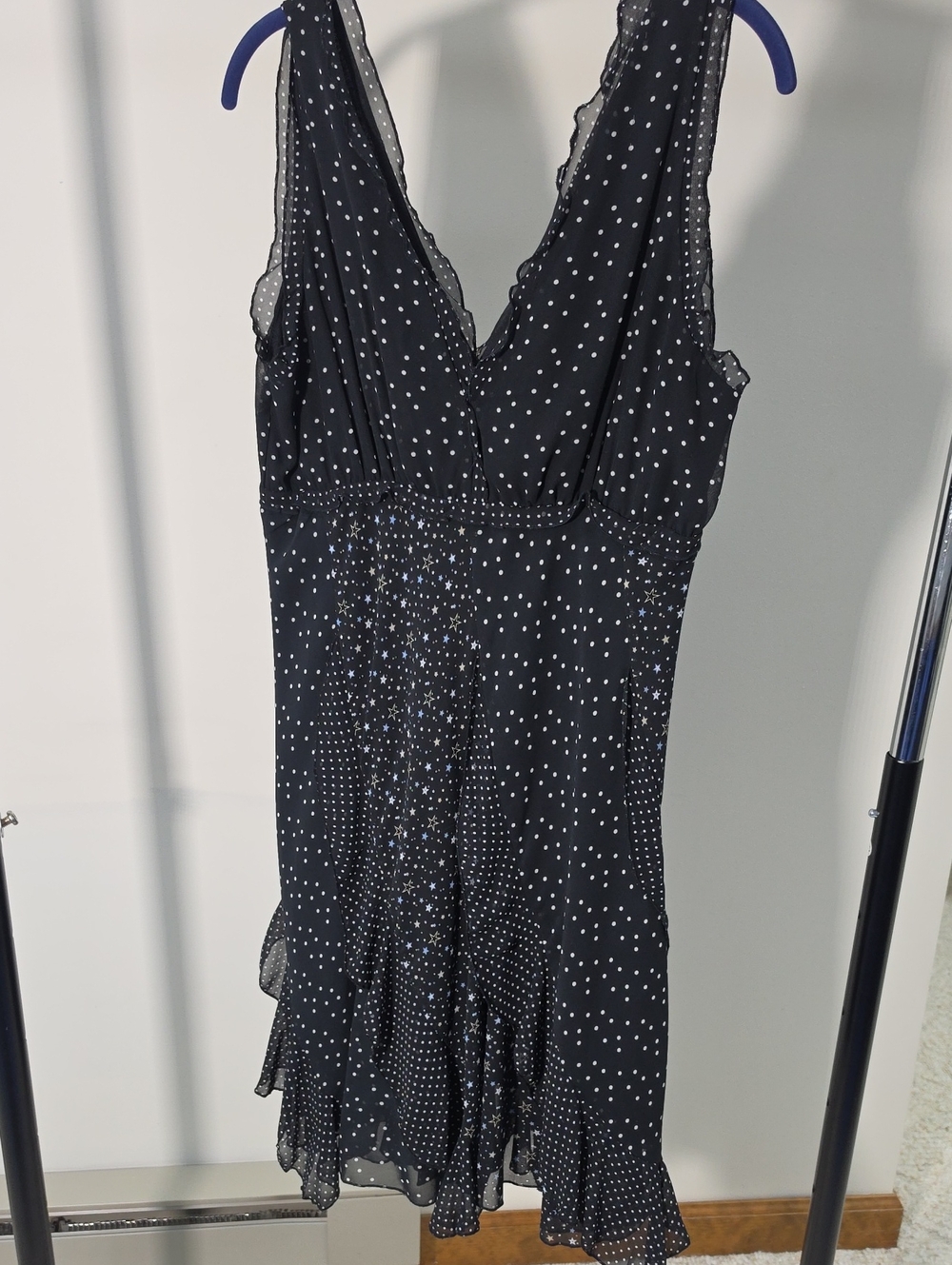 Chelsea & Violet Black Polka Dot +Stars V-Neck Ruffle Dress